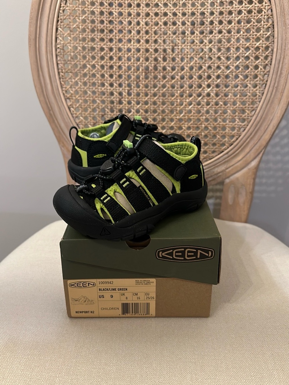 KEEN Kids Black and Lime Green Water Sandals